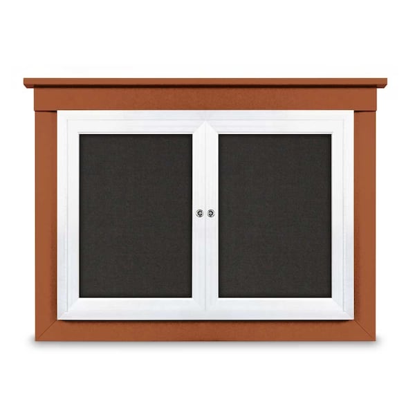 24"x36" 1-Door Enclosed Letterboard, Blue Felt/Cherry